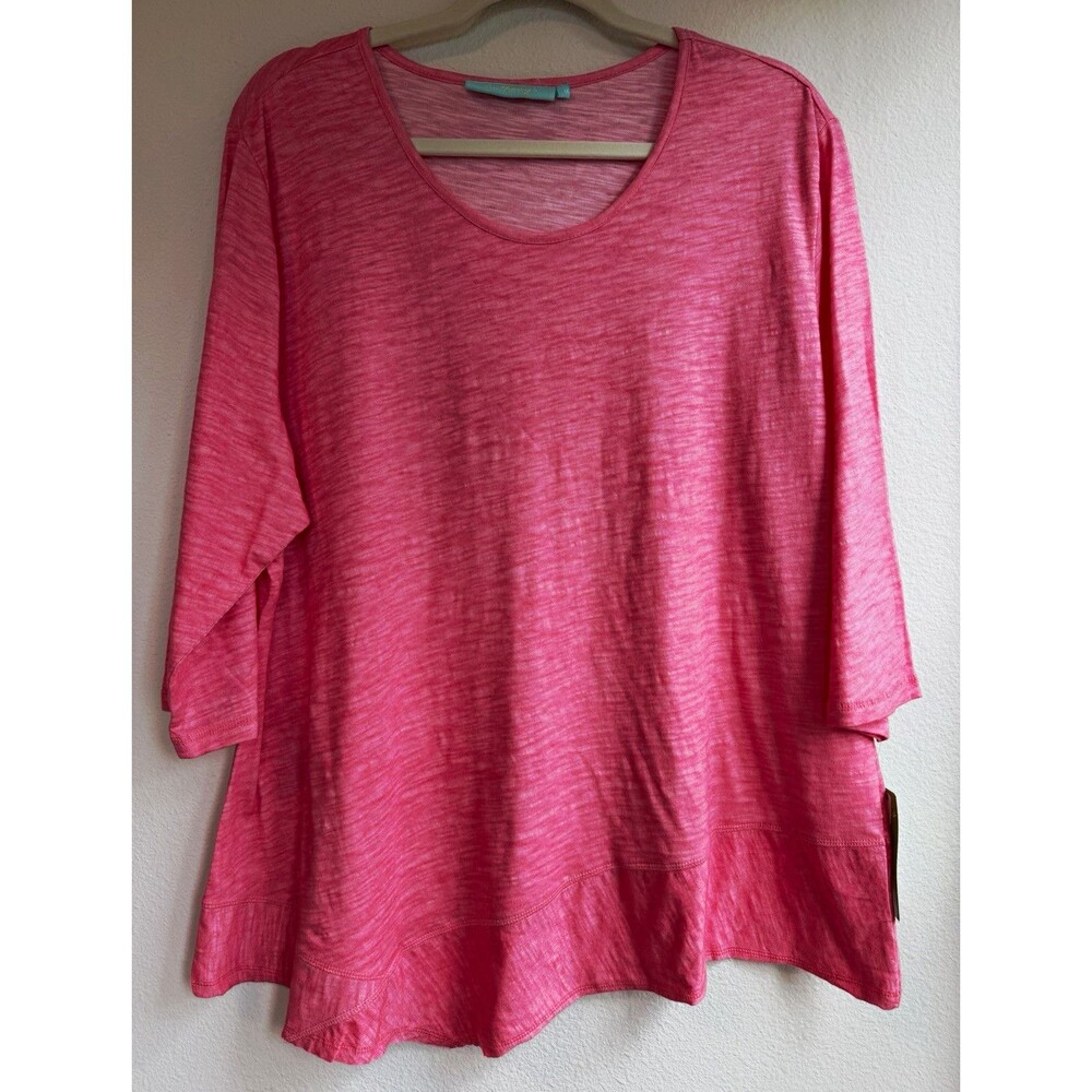 Anthony's Resort Wear Women's 1X Pink Solid Slub Knit Cotton Scoop Neck Tunic